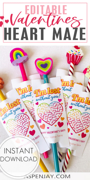 Editable Maze Valentine Cards Printable – Non-Candy Pencil Valentines for Kids