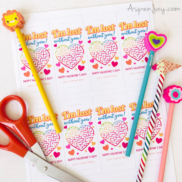 Editable Maze Valentine Cards Printable – Non-Candy Pencil Valentines for Kids