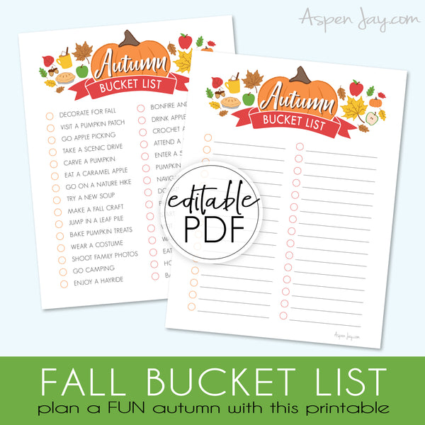 EDITABLE Fall Bucket List