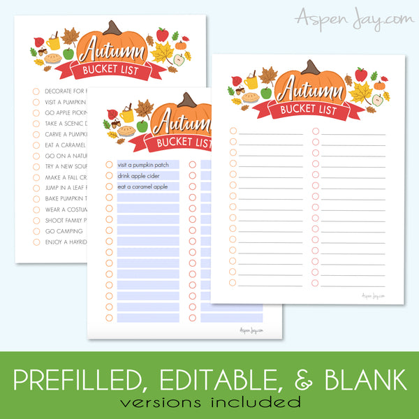 EDITABLE Fall Bucket List