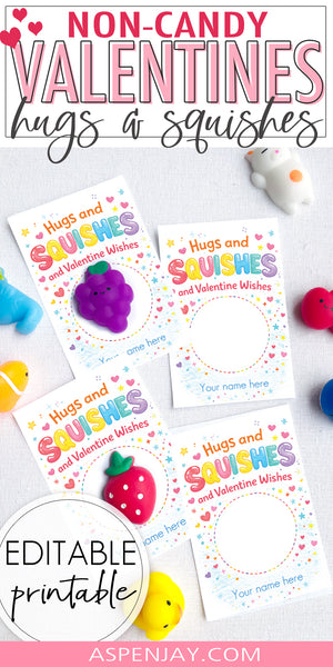 Editable Squishy Valentine Cards – Hugs & Squishes Non-Candy Printable