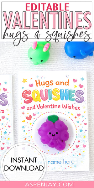 Editable Squishy Valentine Cards – Hugs & Squishes Non-Candy Printable