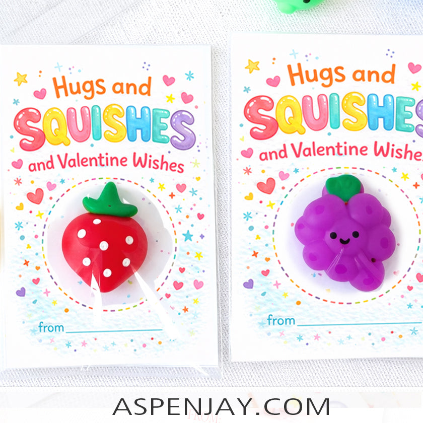 Editable Squishy Valentine Cards – Hugs & Squishes Non-Candy Printable