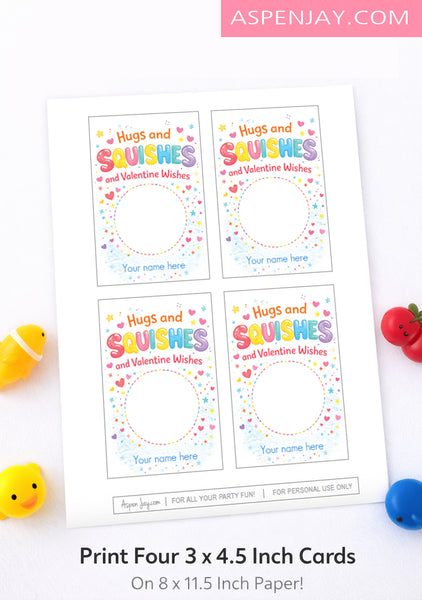 Editable Squishy Valentine Cards – Hugs & Squishes Non-Candy Printable