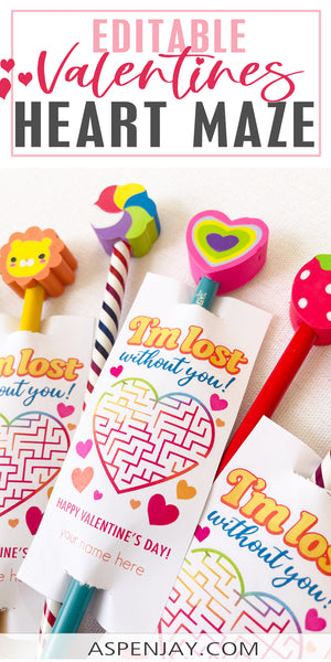 Editable Maze Valentine Cards Printable – Non-Candy Pencil Valentines for Kids