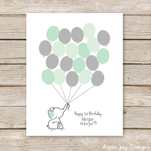 Green Elephant Balloon Guest Book