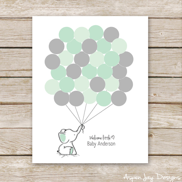 Green Elephant Balloon Guest Book