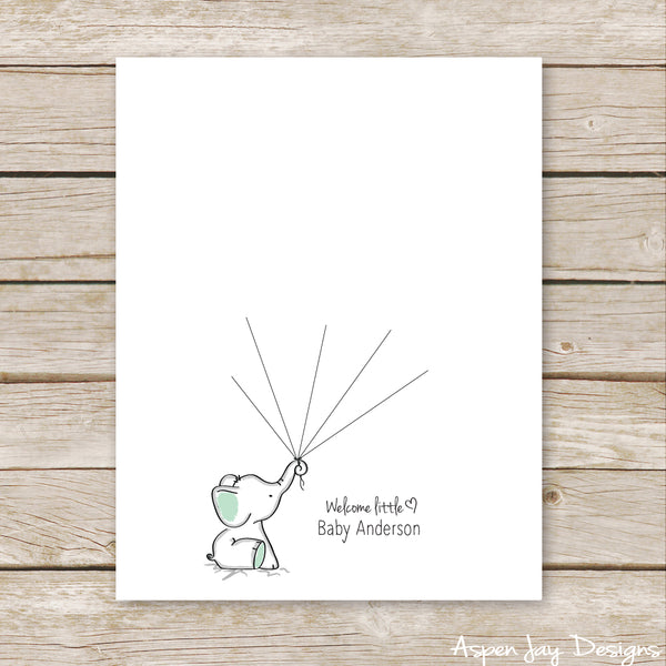 Green Elephant Balloon Guest Book