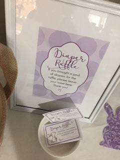 Purple Bunny Diaper Raffle Tickets & Sign