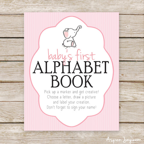 Pink Elephant First Alphabet Book Sign