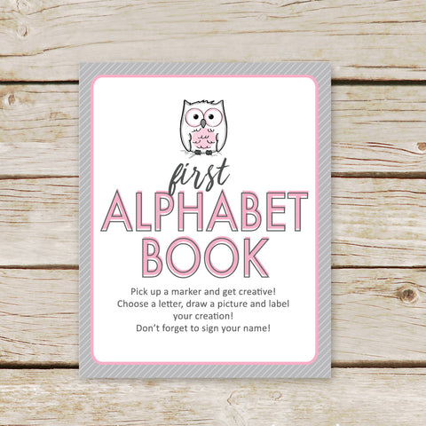 Pink Owl First Alphabet Book Sign