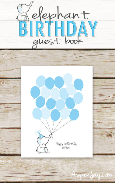 Blue Elephant Birthday Guest Book