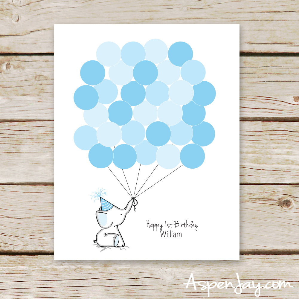 Blue Elephant Birthday Guest Book