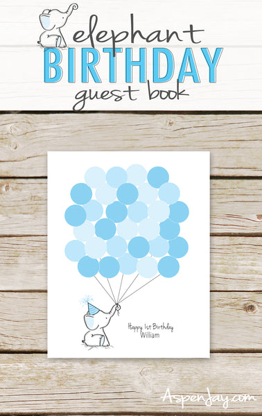 Blue Elephant Birthday Guest Book