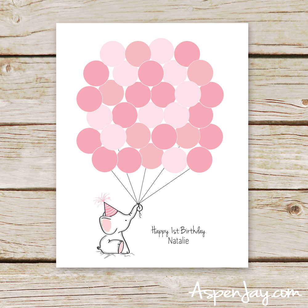 Pink Elephant Birthday Guest Book