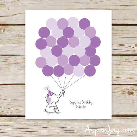 Purple Elephant Birthday Guest Book