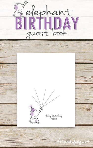 Purple Elephant Birthday Guest Book