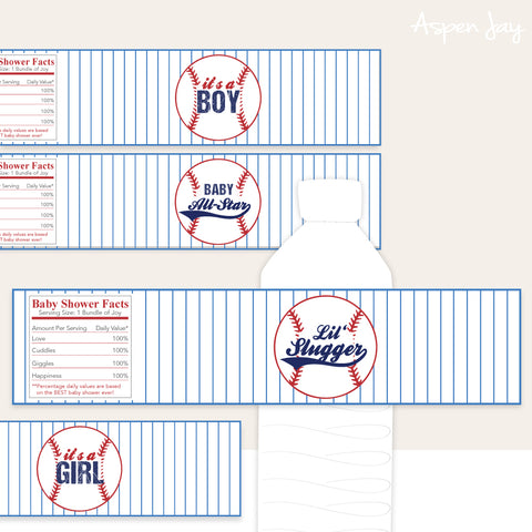 Baseball Baby Shower Water Bottle Labels