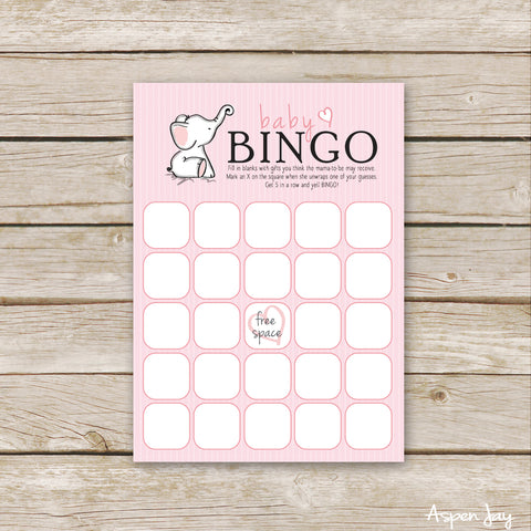 Pink Elephant Baby Bingo