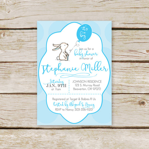 Blue Bunny Baby Shower Invites