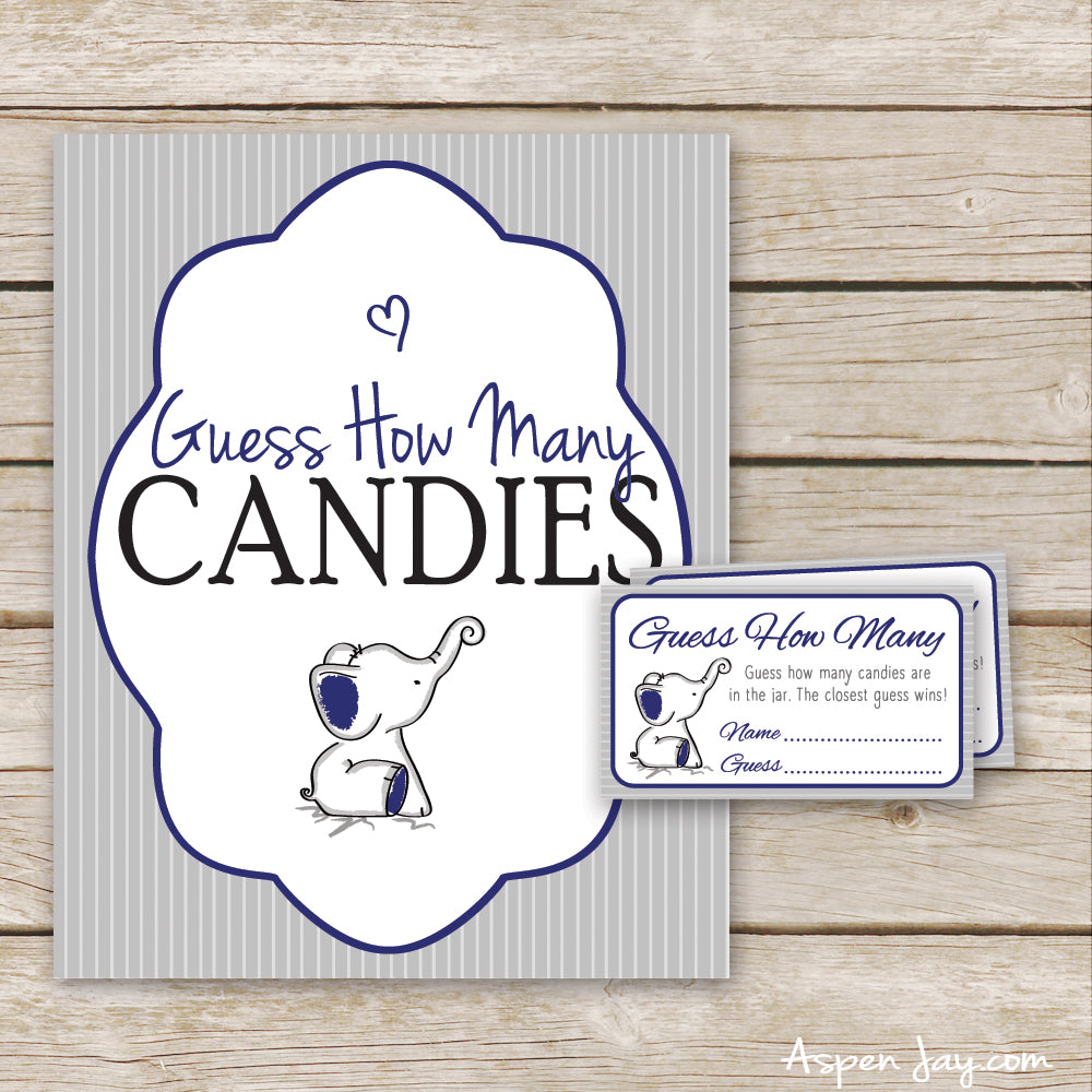 Navy Elephant Guess How Many Candies