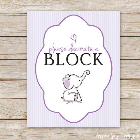 Purple Elephant Decorate a Block Sign
