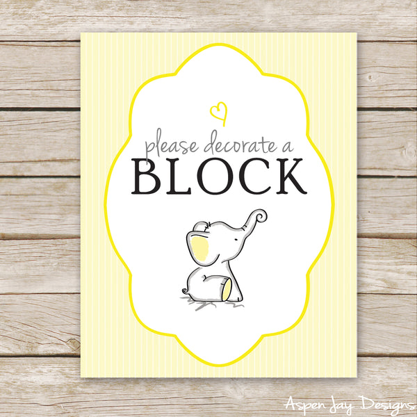 Yellow Elephant Decorate a Block Sign