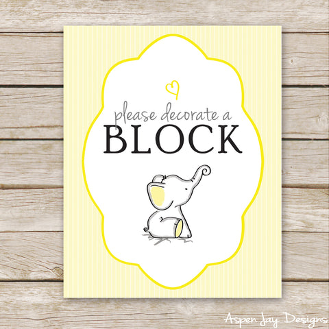 Yellow Elephant Decorate a Block Sign