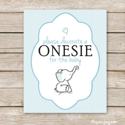 Blue Elephant Decorate a Onesie Sign