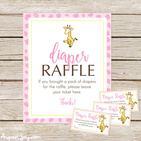Giraffe Diaper Raffle Tickets & Sign