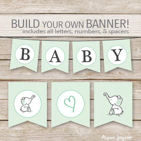 Green Elephant Banner - ALL Letters & Numbers