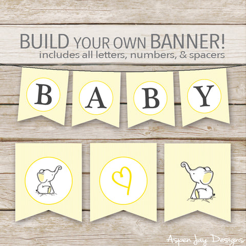 Yellow Elephant Banner - ALL Letters & Numbers