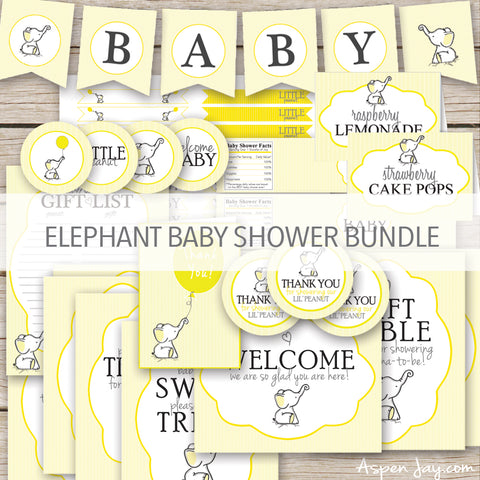 Yellow Elephant Baby Shower Decor Package