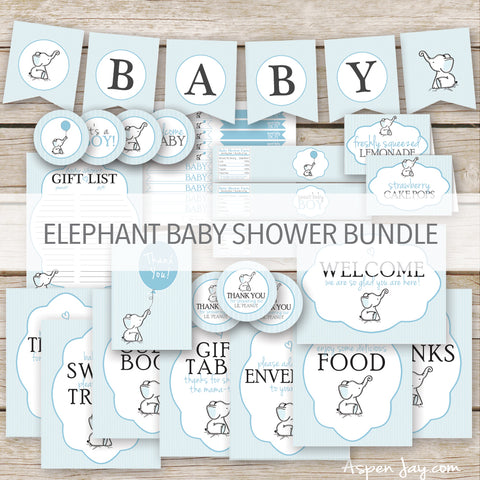 Blue Elephant Baby Shower Decor Package