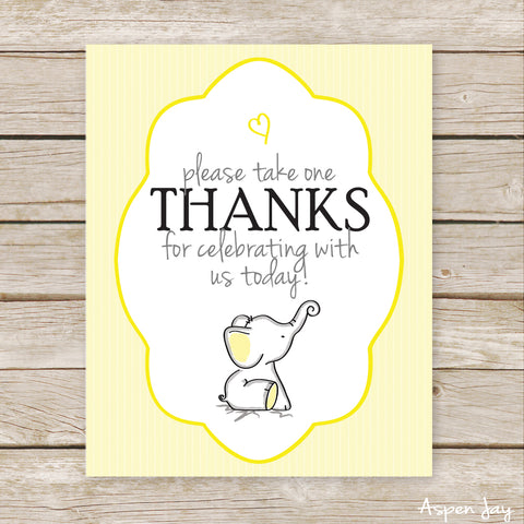 Yellow Elephant Favor Sign