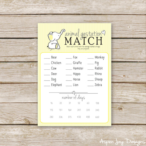 Yellow Elephant Animal Gestation Match