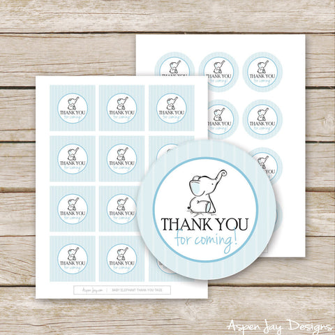 Blue Elephant Thank You Tags