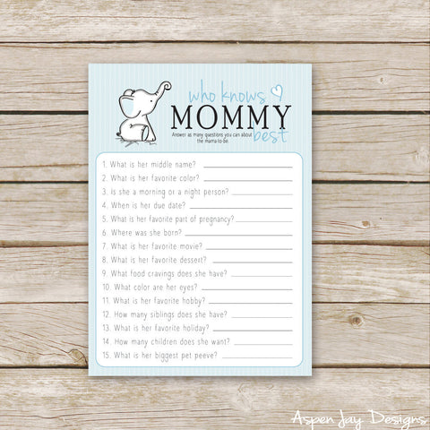 Blue Elephant Who Knows Mommy Best