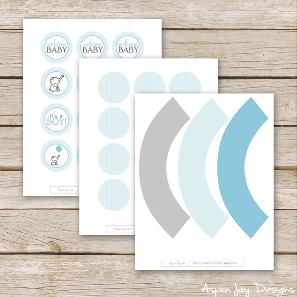 Blue Elephant Cupcake Toppers