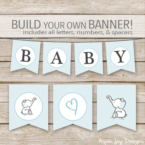 Blue Elephant Banner - ALL Letters & Numbers