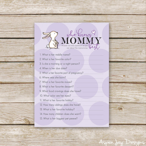 Purple Bunny Who Knows Mommy Best