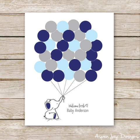 Navy Elephant Balloon Guest Book