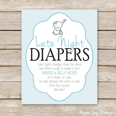 Blue Elephant Late Night Diapers Sign