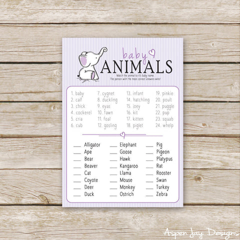 Purple Elephant Baby Animal Names