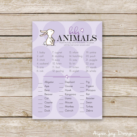 Purple Bunny Baby Animal Names