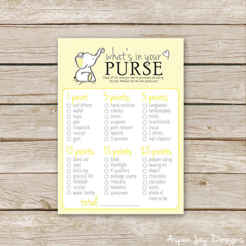 Yellow Elephant What's in your Purse