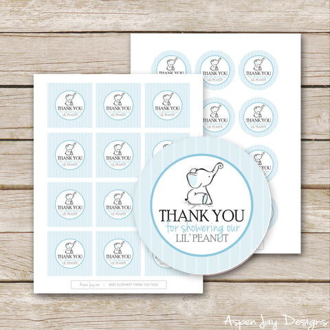 Blue Elephant Shower Favor Tags