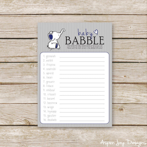 Navy Elephant Baby Scramble