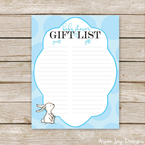 Blue Bunny Shower Gift List