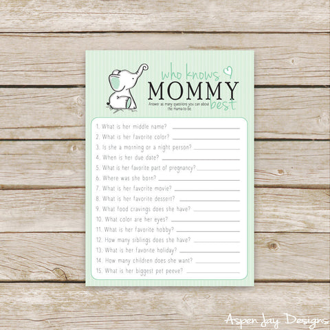 Green Elephant Who Knows Mommy Best
